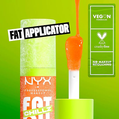 NYX PROFESSIONAL MAKEUP Fat Oil Chillz, Moisturizing, Shiny and Vegan Tinted Lip Gloss - Citrus Chiller (Sheer Orange)