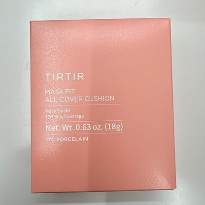 TIRTIR Mask Fit All Cover Pink Cushion Foundation | High coverage, Velvety Matte Finish, Lightweight, Flawless, Corrects Redness, Korean Cushion (#17C Porcelain, Full Size, 0.63 Fl Oz)