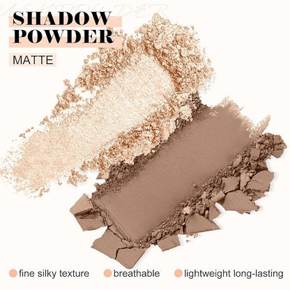 Boobeen Highlighter Contour Makeup Palette Face Matte Bronzer Powder, Compact Contouring Blush for Cheeks, Natural Long Lasting with Brush