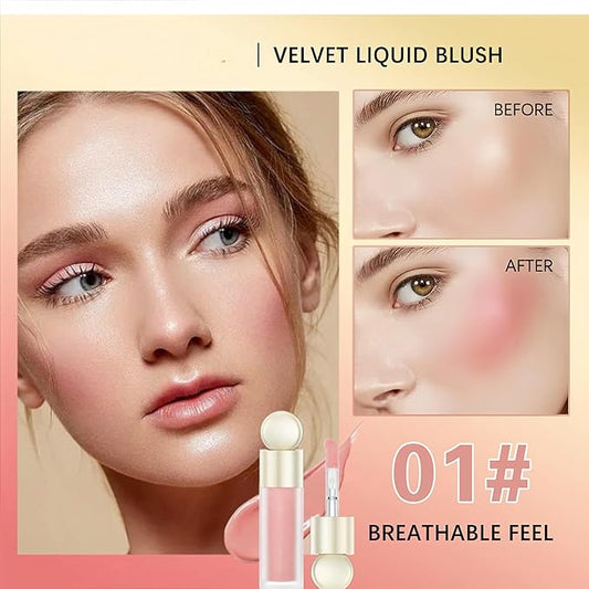5 Color Velvet Liquid Blush, Soft Cream Face Blush for Cheek, Eye, Lips, Soft Cream, Weightless, Breathable, Natural-Looking liquid Blush Stick (01)