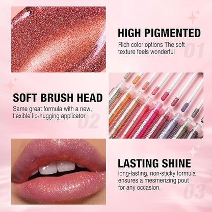 LANGMANNI 4 Colors Diamond Glitter Lip Gloss Set,Long Lasting High Shine Shimmer Liquid Lipstick Set,Hydrating,Moisturizing Lip Gloss Kit Gift Makeup For Girls(#05+06+07+08)