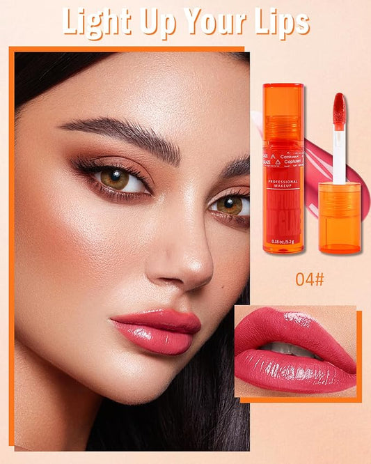 Tinted Lip Gloss-1Pcs Hydrating Non-Stick Cherry Pink Lip Tint Stain Liquid Lipstick,Glow Reviver Lip Care Oil Lipstain,Longlasting Waterproof Moisturizing Lipgloss, Makeup Gift for Women-04