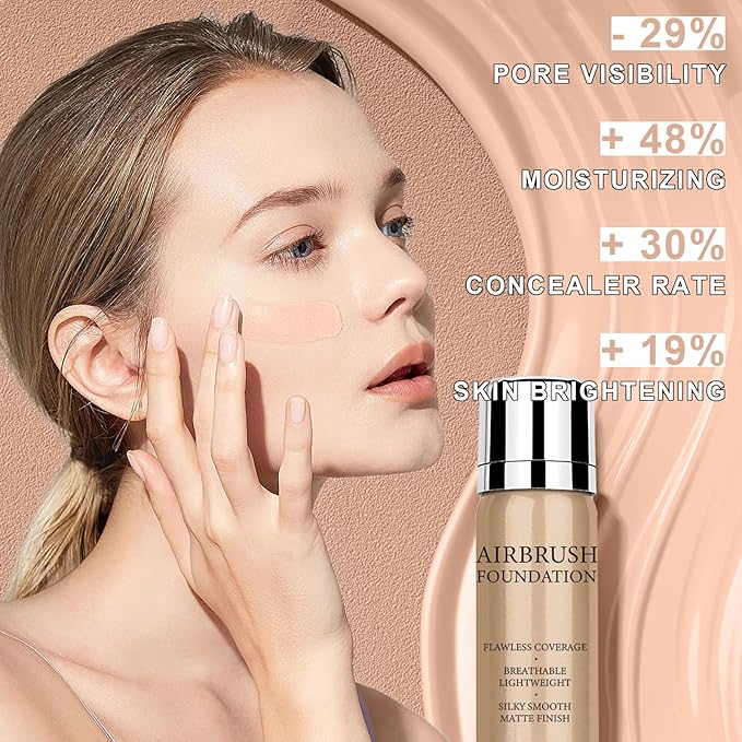 Airbrush Foundation Spray Makeup Set, Hydrating and Moisturizes Face Prime, Long Lasting Waterproof Full Coverage Foundation Mist for Color Correction, Brighten, Matte Finish, 2.36oz - Natural Color