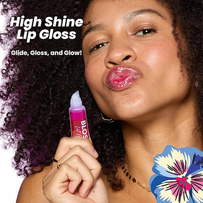 Blossom Lip Gloss Tubes, Strawberry Scented Thick Clear High Shine Moisturizing Flower Lip Gel with Nourishing Jojoba Seed Oil, Infused with Real Flowers, 0.3oz, Strawberry