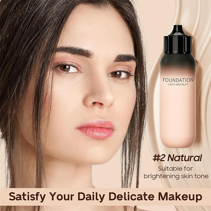 Full Coverage Liquid Foundation - Lightweight & Waterproof Moisturizing Foundation, Oil-Free & Nourishing Formula Concealer for Flawless and Long - Lasting Face Makeup & All Skin Types (#02 Natural)