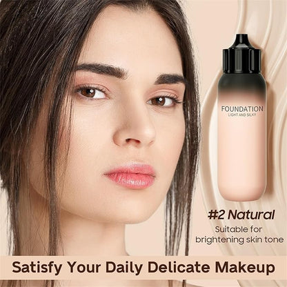 Full Coverage Liquid Foundation - Lightweight & Waterproof Moisturizing Foundation, Oil-Free & Nourishing Formula Concealer for Flawless and Long - Lasting Face Makeup & All Skin Types (#02 Natural)