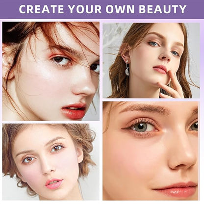 4 in 1 Blush Palette, 4 Colors Matte Face Powder Blush for Cheek, Soft Pink, Peach, Lavender, Purple Face Blusher Rouge Long Lasting High Pigment Lightweight Rouge Highlighter Korean Makeup