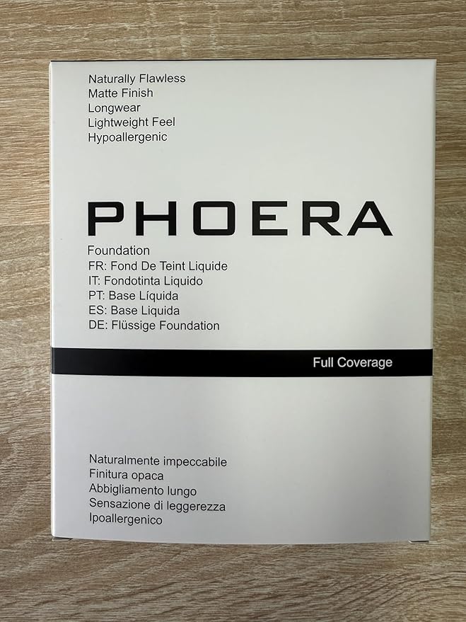 PHOERA Makeup Set - Full Coverage Foundation, Primer, Powder, Concealer & Kabuki Brushes (2 Sponge, Porcelain)