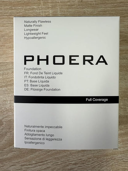 PHOERA Makeup Set - Full Coverage Foundation, Primer, Powder, Concealer & Kabuki Brushes (2 Sponge, Porcelain)