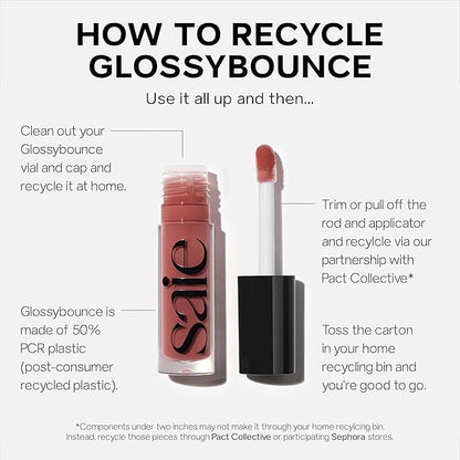 Saie Glossybounce - Hydrating Lip Gloss and Tinted Lip Oil Hybrid with Hyaluronic Acid & Jojoba Oil for Non-Sticky, Ultra-Shiny, Plump & Soft Lips - Everyday Makeup Essential - Play (.17 oz)