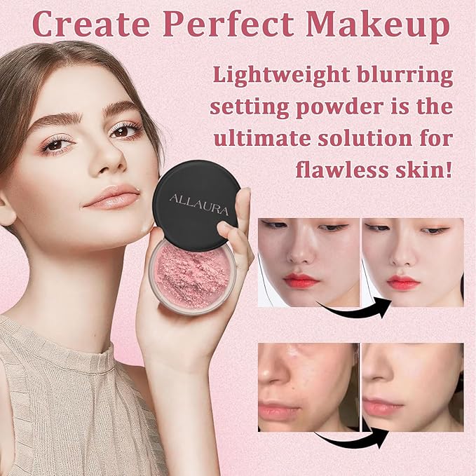 AlluraBeauty Blurring Powder, Blurring Setting Powder By Allura, AlluraBeauty Pink Setting for All Skin Tones (pink*2)