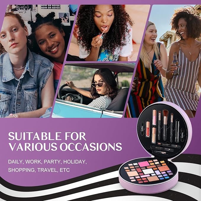 Color Nymph Starter Makeup Kits for Teens Girls With Reusable Case, Beginner Makeup Sets for Preteen, Birthday Valentines Day Makeup Gift Including 38-Colors Eyeshadows Lipglosses Brushes (Purple)