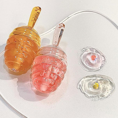 2 PCS Moisturizing Honey Pot Lip Oil Lip Gloss, Natural Honey Sleeping Lip Mask, Lip Balm, Hydrating & Prevention Dry & Cracked Lip Scrubs Exfoliator, Winter Lip Care Products(Peach+Honey)