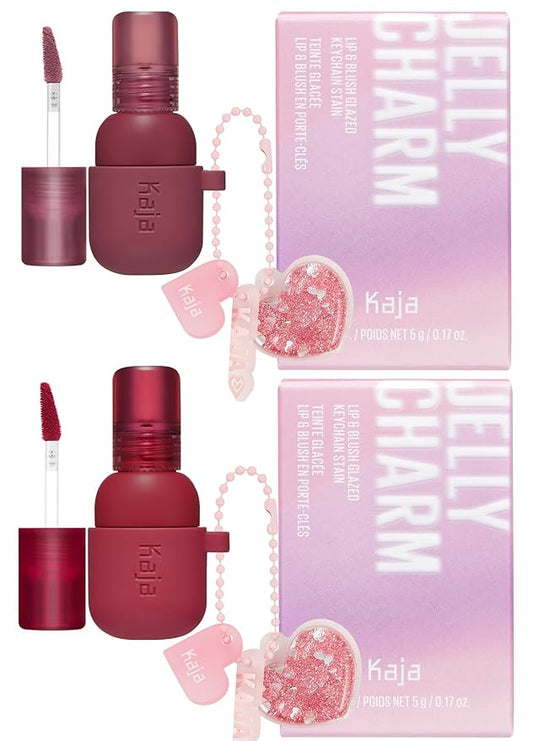 Kaja Lip & Blush Glazed Keychain Stain - Jelly Charm 04 Fig Soda + Lip & Blush Glazed Keychain Stain - Jelly Charm 02 Squeeze Guava Bundle