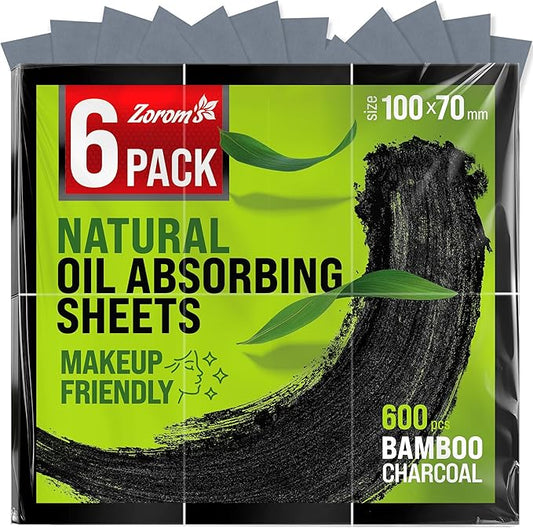Natural Oil Blotting Sheets for Face with Bamboo Charcoal - 6pk/600 Makeup Friendly Oil Absorbing Sheets for Face - Blotting Papers for Oily Skin