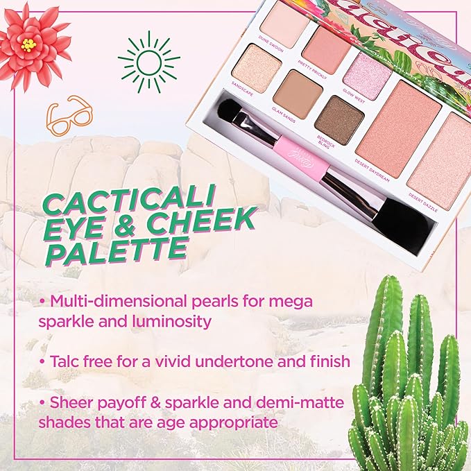 Petite N Pretty Beginner CactiCali Makeup Set for Kids, Teens, & Tweens - Natural Eyeshadow and Cheek Makeup Palette & 10k Shine Lip Gloss (Diamond Heist)