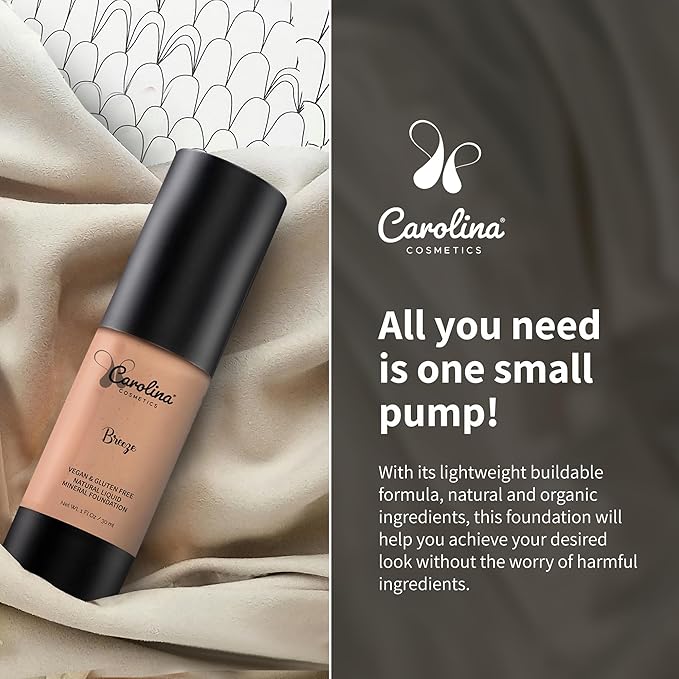 Foundation in Breeze Shade Plant-Based - Hydrating, Pore-Minimizing & Buildable Coverage - Vegan, Non-GMO, Paraben-Free - 1oz