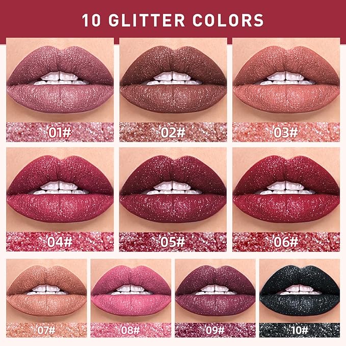 Diamond Matte Nude Lip Gloss, Glitter Metallic Liquid Lipstick Glitter Shimmer Lip Glaze, Shimmery Finish, High Pigment Long Lasting Lip Gloss Tint Christmas Party Makeup (#02)