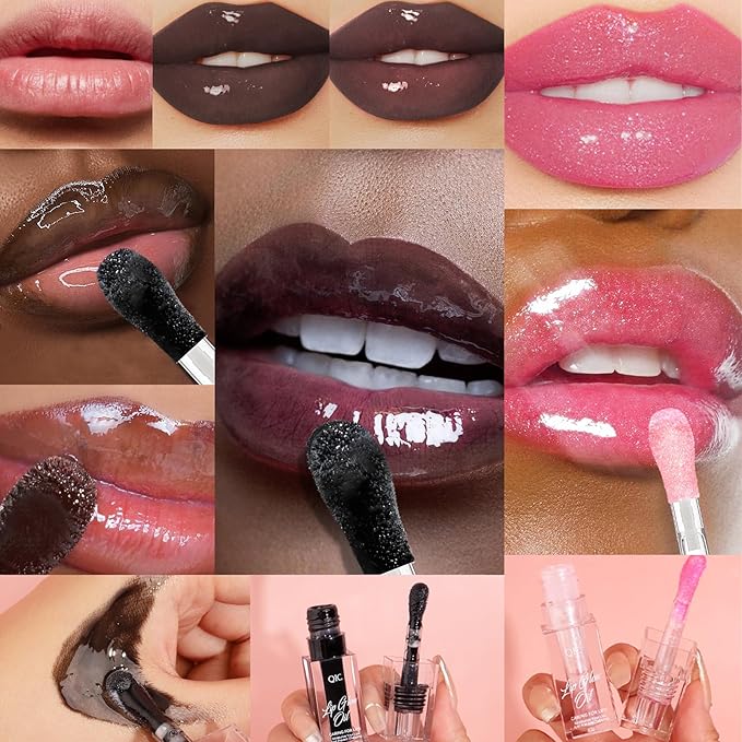 2PCS Magic Color Changing Lip Oil, Warm Change Moisturizing Lip Gloss Hydrating Lip Oil, Upgraded Long Lasting Nourishing Magic Big Brush Color Changing（Pink + Black）