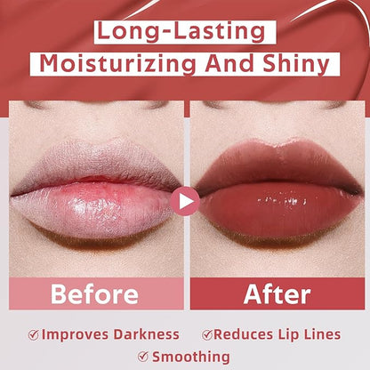 Tinted Hydrating Lip Oil, Korean Makeup Lip Gloss, High Shine, Pigmented Color, Soft Lightweight, Strong Moisturizing, Non-Sticky Lip Oil Tint for Dry Lips, for Healthy Lips All Day Long,Vegan