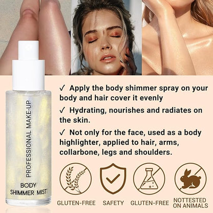 Face Liquid Highlighter Shimmer Body Spray for Hair and Skin, Luminizer Glow Spray for Face, Moisturizing Bronze Shimmer Illuminator (Y, Standard)