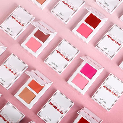 Blush for Cheeks, Highly Pigmented Soft Matte Cream Blusher Palette, Two Tone Blendable Creme & Powder Mineral Blush, Smooth Long Wear Moisturizing Rosy Glow Blushes Natural Looking, Vegan (TIPSY 01#)