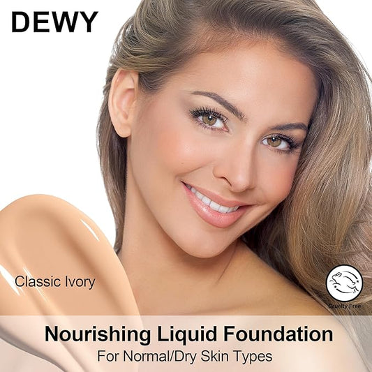 FV Foundation, Hydrating Nourishing Classic Ivory Liquid Foundation with FV Setting Powder, Lightweight Sooth Poreless Matte Ivory Makeup Powder