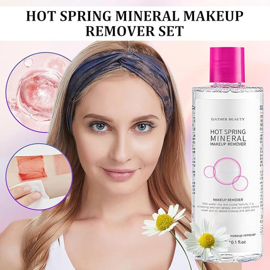 Deep Cleansing Gentle Makeup Remover Cleansing Water Kit with Soft Makeup Remover Cotton Pads for All Skin Types,Hydrating Facial Cleanser Make Up Micellar Remover Liquid for Women and Men