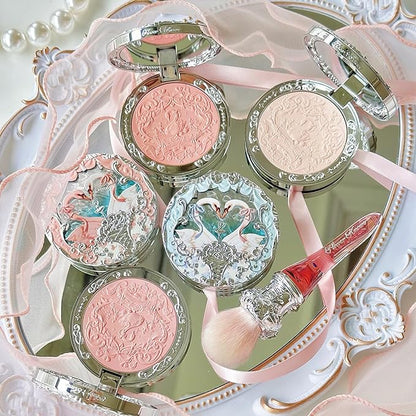 Flower Knows Swan Ballet Embossed Blush,Translucent Matte Finish,Buildable & Blendable Powder Blush for cheeks,Pressed Setting Powder,Natural Flush for All Skin Tones(01 Niveous Swan,5g)