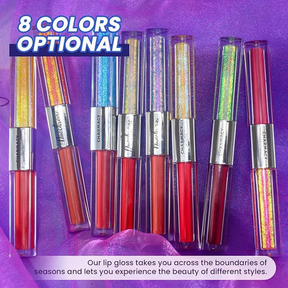 CHARMACY Multichrome Double Head Non-Stick Lip Gloss, Metallic Colourful Lip Glaze, Anti-transfer, Long Lasting Waterproof Liquid Lipstick Makeup (#06)