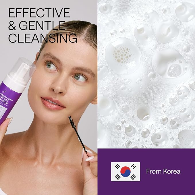 Lash Shampoo Kit with Eyelash Spoolie & Eyelash Shampoo Included - Lash Cleaning Kit for Salon, Home - No Parabens, No Sulfates - Eye Wash Kit with a Brush - 3.38 Fl Oz