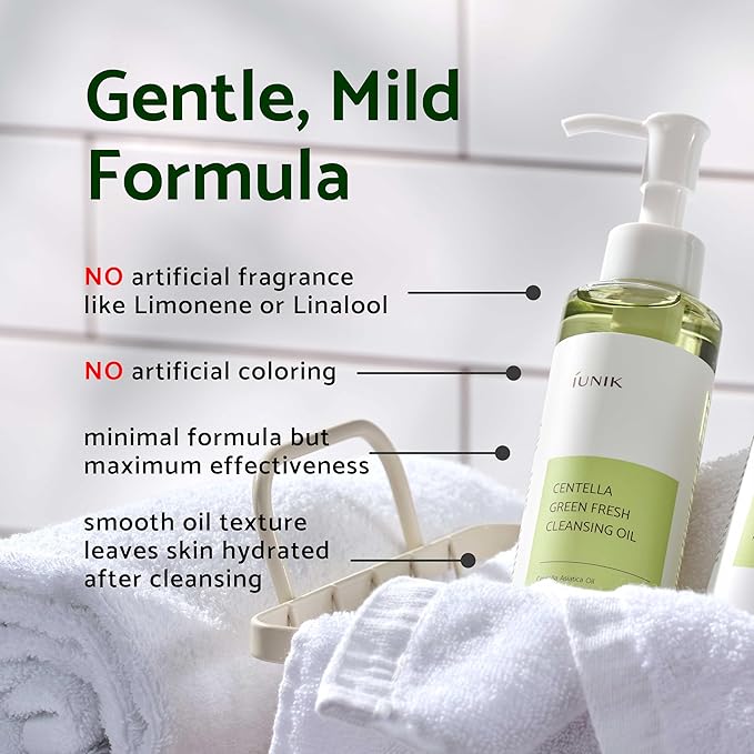 IUNIK Centella Asiatica Cleansing Oil Makeup Sunscreen Remover Mild Cleanser & Tea Tree Relief Facial Serum Non-sticky Non-greasy Gentle Soothing Moisturizing Calming Ampoule Korean Skincare
