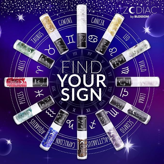 Blossom Lip Gloss Zodiac Sign Vanilla Scented Roll-On Lip Gloss, Moisturizing + Hydrating with Zodiac Crystals, Made in USA, 0.20oz, Libra