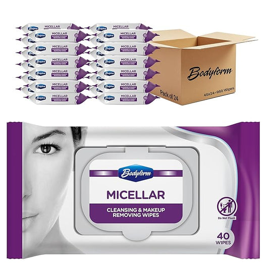 Hydrating Micellar Cleansing & Makeup Removing Wipes (40 Counts Pack Of 24) - Gentle Facial Cleansing with Micelle Technology