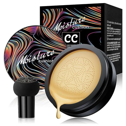 Mushroom Head Air Cushion CC Cream, Long Lasting Matte Concealer, Bright Makeup Base, Moisturizing BB Cream Liquid Foundation, Collagen Cushion Foundation (Buff Beige, 3.21 Ounce (Pack of 1))