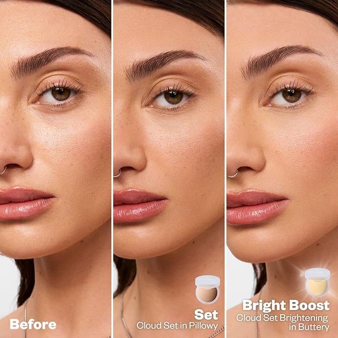 Kosas Cloud Set Face Setting Powder - Smoothing Shine Control, Soft, Sheer Translucent Makeup Finish, Portable & Long-Lasting Loose Pressed Baking Powder - Cushiony (Sheer Golden Medium)