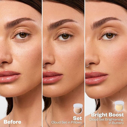 Kosas Cloud Set Face Setting Powder - Smoothing Shine Control, Soft, Sheer Translucent Makeup Finish, Portable & Long-Lasting Loose Pressed Baking Powder - Cushiony (Sheer Golden Medium)