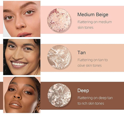 Marble Baked Makeup Setting Powder, Luminous Finish Waterproof Sweatproof Conceal Foundation, 24 H No-Transfer No Smudge Oil-Control Pressed Powder Makeup Base (#05 TAN, 0.53 OZ)