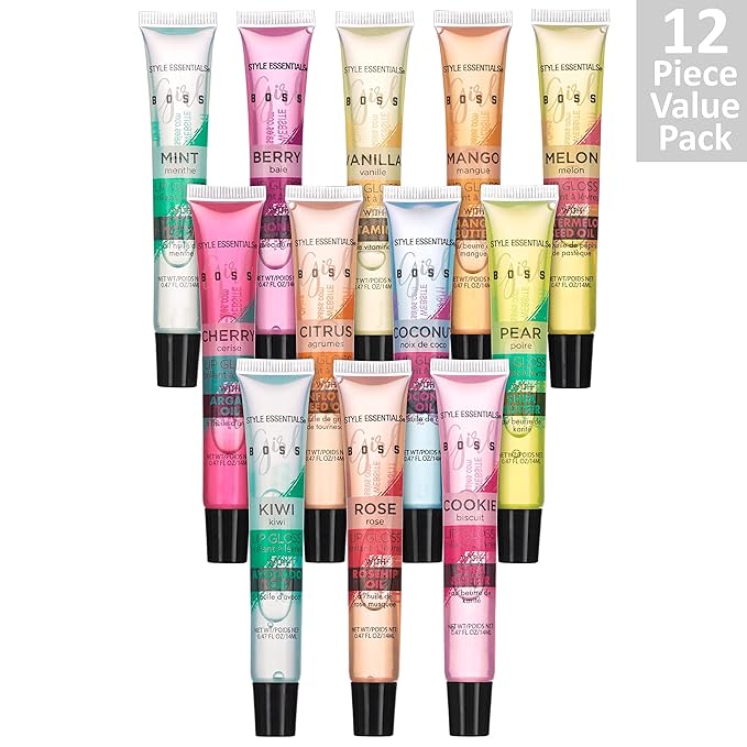 EXPRESSIONS 12pc Lip Gloss Lip Oil Collection – Lip Gloss Tubes with Essential Oils, Moisturizing, Hydrating Lip Glosses, Lip Glow Oil, Hydrating Lip Balm