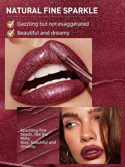 Diamond Matte Nude Lip Gloss, Glitter Metallic Liquid Lipstick Glitter Shimmer Lip Glaze, Shimmery Finish, High Pigment Long Lasting Lip Gloss Tint Christmas Party Makeup (#05)