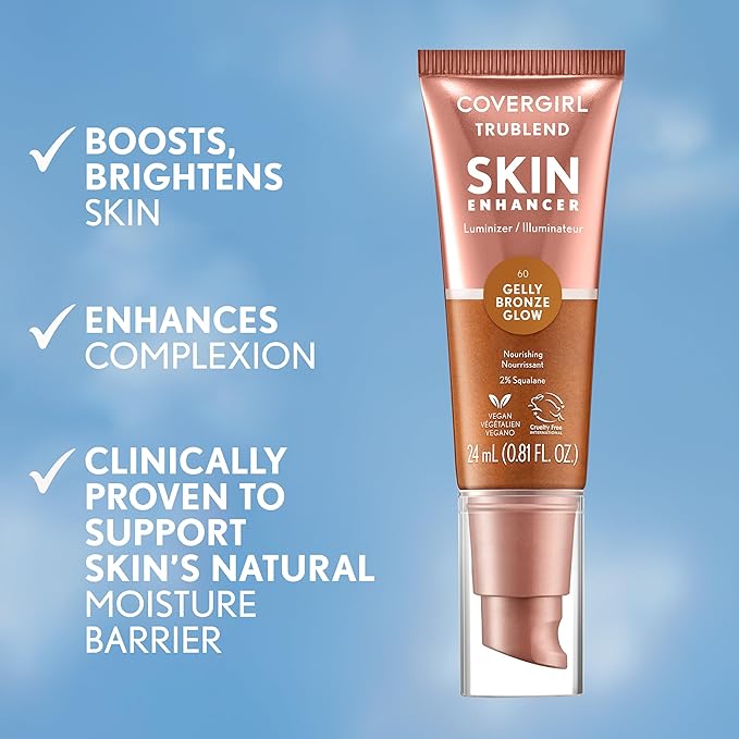 CoverGirl TruBlend Skin Enhancer, Bronze Glow, Luminizer, Healthy-Looking Glow, Flexible Coverage, Clean & Vegan, Water-Based Formula, For All Skin Tones, 0.81oz