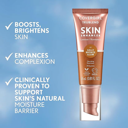 CoverGirl TruBlend Skin Enhancer, Bronze Glow, Luminizer, Healthy-Looking Glow, Flexible Coverage, Clean & Vegan, Water-Based Formula, For All Skin Tones, 0.81oz