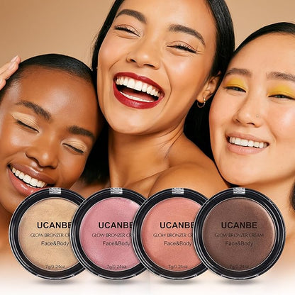 UCANBE Cream Bronzer for Face & Body, Natural Golden Sun-Kissed Glow Highlighter, Luminous Buildable Coverage for Long Lasting Bronzed Glow, Lightweight Brighten Contour Muti-Use Makeup Palette