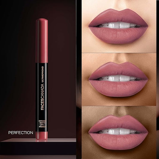 Faces Canada Hd Intense Matte Lipstick, Feather Light Comfort, 10 Hrs Stay, Primer Infused, Flawless Hd Finish, Made In Germany, Brown, Red, Pink, Purple, Nude Lip Color, Perfection, 0.05 Oz
