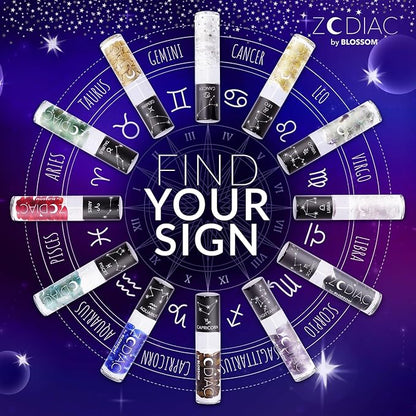 Blossom Lip Gloss Zodiac Sign Vanilla Scented Roll-On Lip Gloss, Moisturizing + Hydrating with Zodiac Crystals, Made in USA, 0.20oz, Virgo