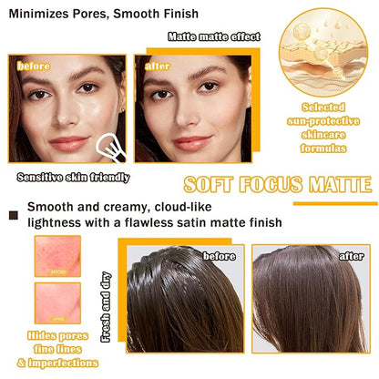 2 Pcs Sunscreen Setting Powder,SPF 50++ Mineral Setting Powder with Soft Sunscreen Brush,Oil Control Lightweight Brush Powder,Matte Translucent Face Powder