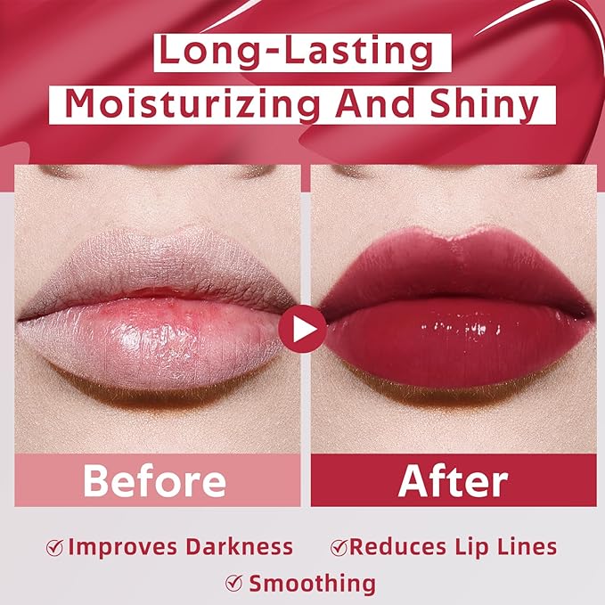 Tinted Hydrating Lip Oil, Korean Makeup Lip Gloss, High Shine, Pigmented Color, Soft Lightweight, Strong Moisturizing, Non-Sticky Lip Oil Tint for Dry Lips, for Healthy Lips All Day Long,Vegan