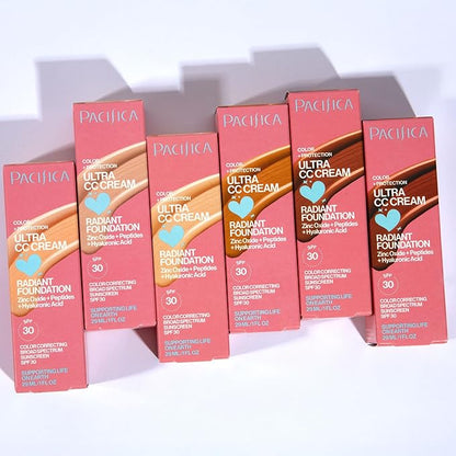 Pacifica Ultra CC Cream Radiant Foundation SPF 17 - Cool-Deep – Medium Coverage Color Correcting Cream, Dewy Finish, Mineral SPF, 1 oz