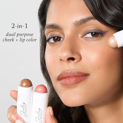 Julep Skip The Brush Cream to Powder Blush Stick Trio - Blendable and Buildable Color - 2-in-1 Blush and Lip Makeup Stick, Rose Gold, Neutral Bronze, Sheer Glow