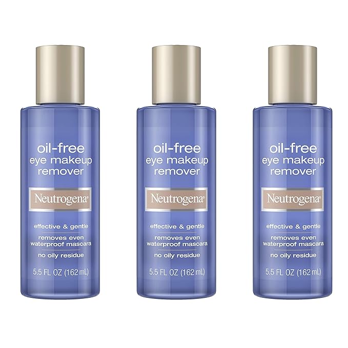 Neutrogena Gentle Oil-Free Eye Makeup Remover & Cleanser for Sensitive Eyes, Non-Greasy Makeup Remover, Removes Waterproof Mascara, Dermatologist & Ophthalmologist Tested, 5.5 fl. oz, 3 Pack